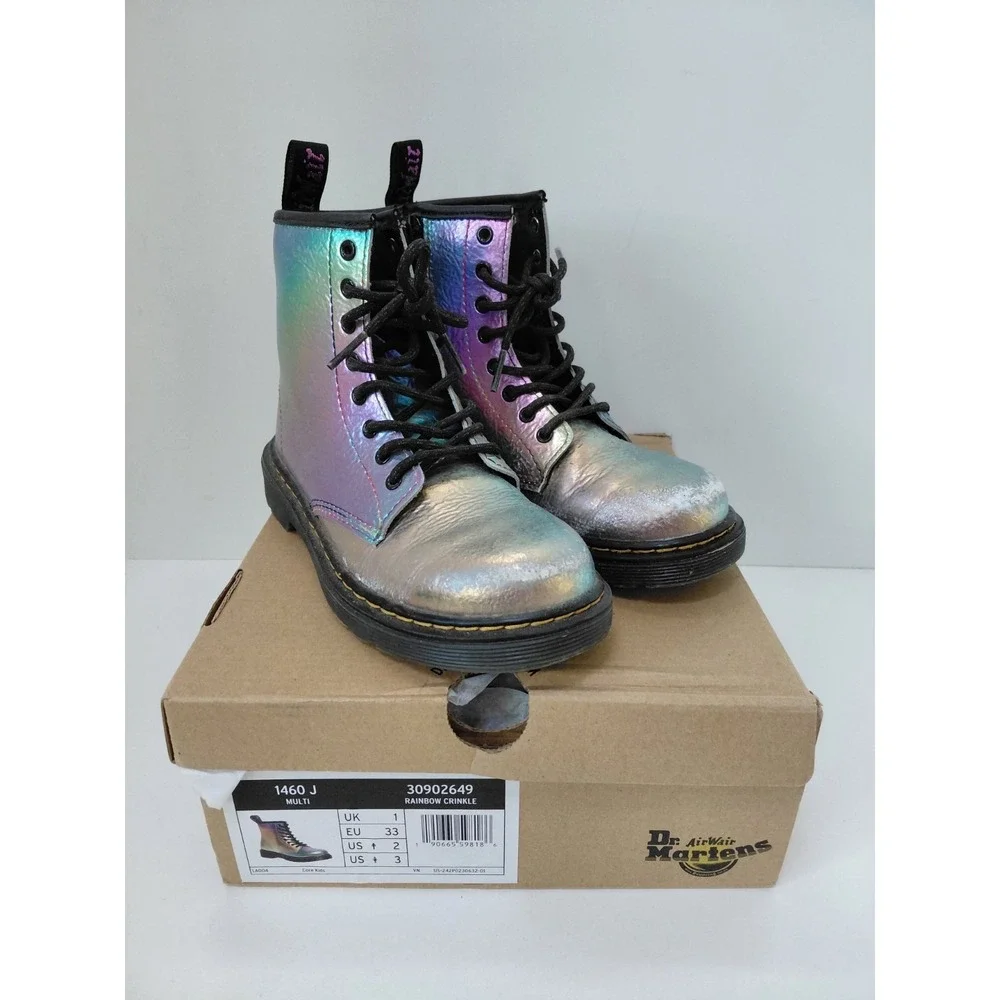 Dr. Martens AirWair 1460 J Multi Rainbow Crinkle Boots Kids Size 2